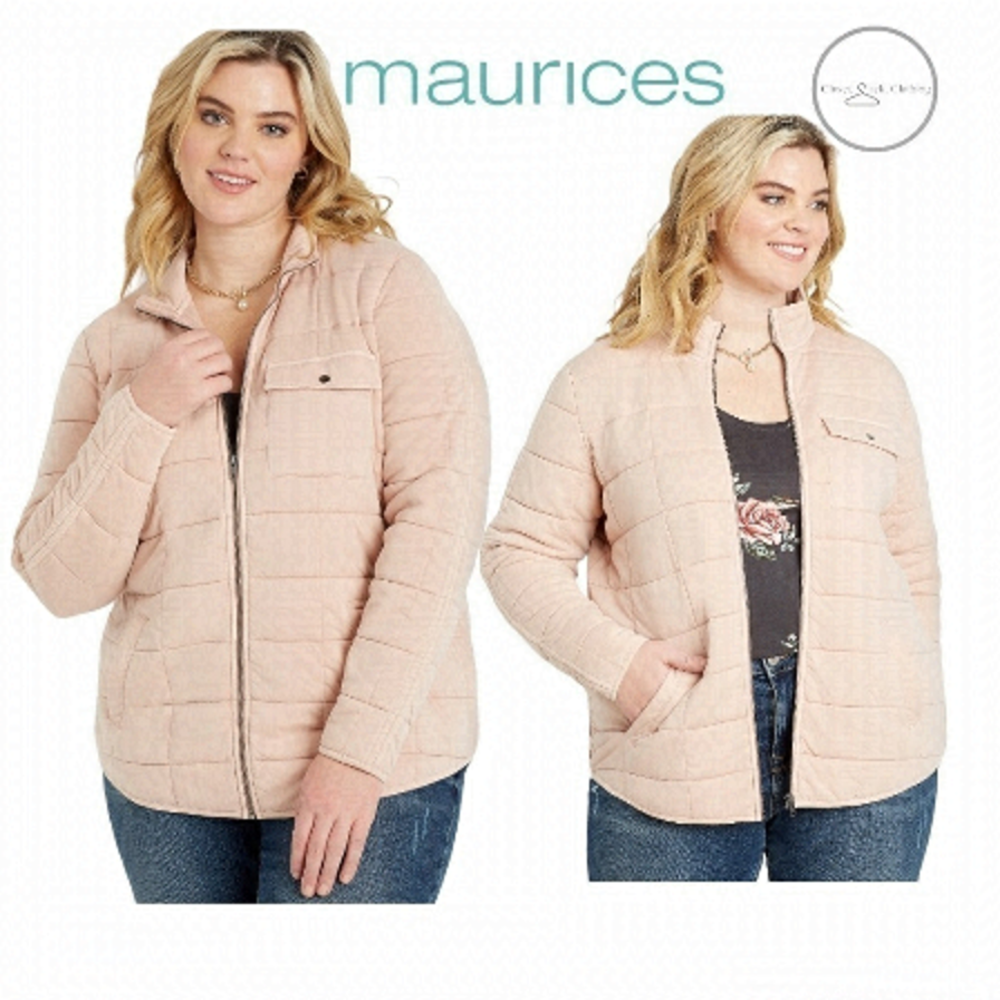 𝅺maurices Pink Quilted Zip Up Jacket Size 0X